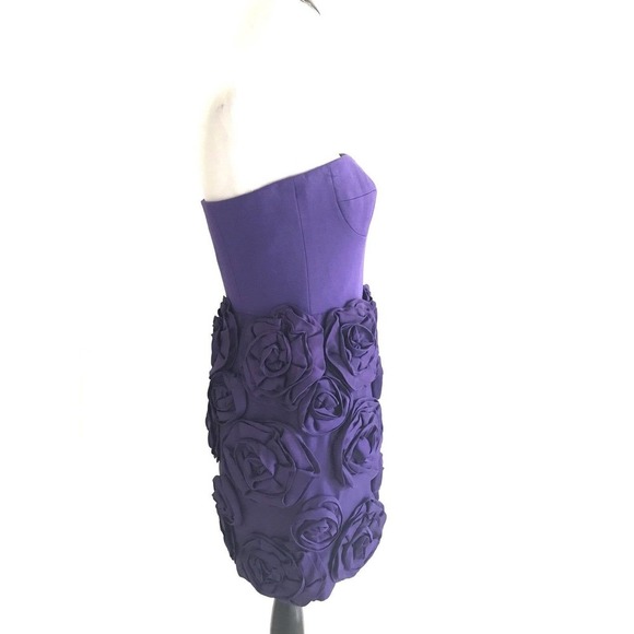 Cynthia Steffe | Womens Size 0 Rosette Appliqué Strapless Dress Purple Fit Short - Picture 5 of 14
